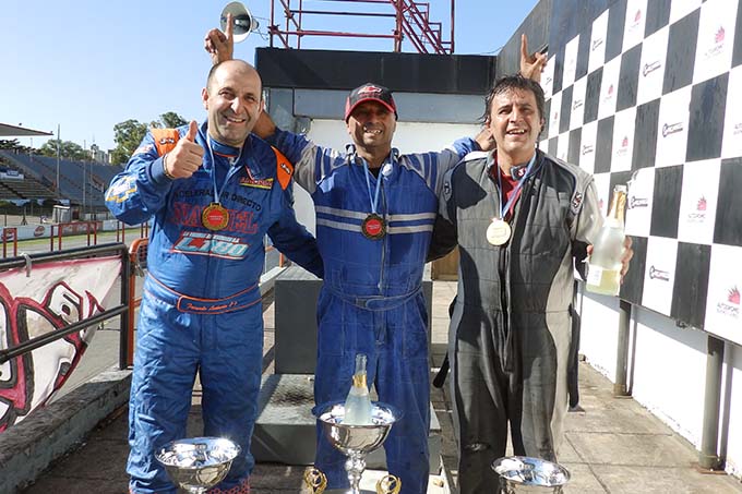 El podio de la Clase B 1º fecha 2016: 1º Gabriel Espindola, 2º Facundo Ludueña y 3º Nelson Castejurry.